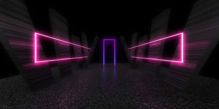 3D abstract background with neon lights. neon tunnel .space construction. .3d illustration