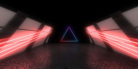 3D abstract background with neon lights. l .space construction. .3d illustration