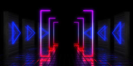 3D abstract background with neon lights. l .space construction. .3d illustration