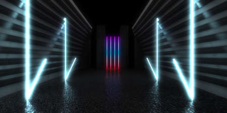 3D abstract background with neon lights. neon tunnel .space construction. .3d illustration