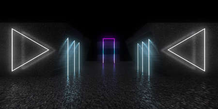 3D abstract background with neon lights. neon tunnel .space construction. 3d illustration