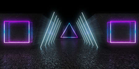 3D abstract background with neon lights. neon tunnel .space construction. 3d illustration