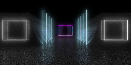 3D abstract background with neon lights. neon tunnel .space construction. 3d illustration