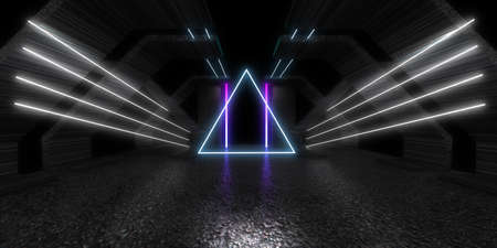 3D abstract background with neon lights. neon tunnel .space construction. .3d illustration
