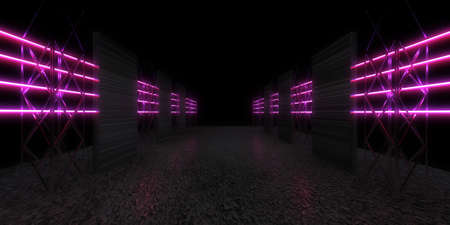 3D abstract background with neon lights. neon tunnel .space construction. .3d illustration