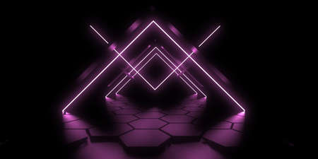 3D abstract background with neon lights. space construction. 3d illustration