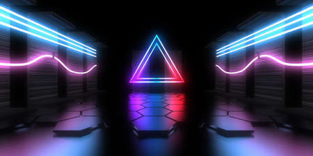 3D abstract background with neon lights. neon tunnel  .space construction . .3d illustration