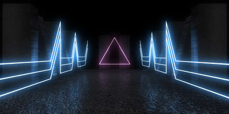 3D abstract background with neon lights. neon tunnel  .space construction . .3d illustration