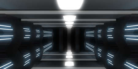 3D abstract background with neon lights. neon tunnel  .space construction . .3d illustration