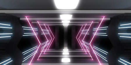 3D abstract background with neon lights. neon tunnel  .space construction . .3d illustration