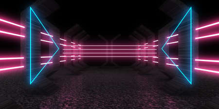 3D abstract background with neon lights. neon tunnel .space construction. .3d illustration