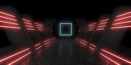 3D abstract background with neon lights. neon tunnel .space construction. .3d illustration