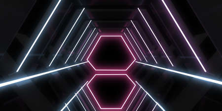 3D abstract background with neon lights. neon tunnel .space construction. .3d illustrationの写真素材