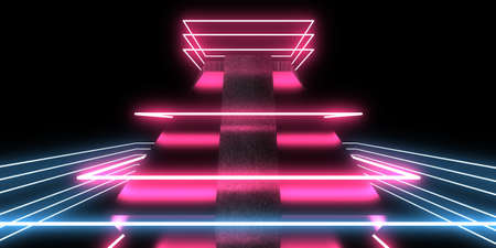 3D abstract background with neon lights. neon tunnel .space construction. .3d illustrationの写真素材