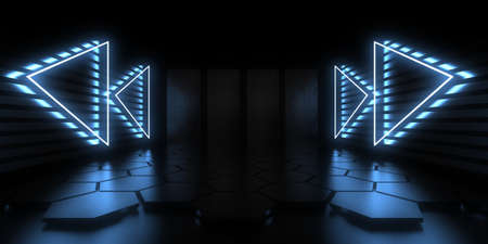 3D abstract background with neon lights. neon tunnel .space construction. .3d illustrationの写真素材