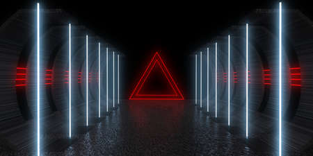 3D abstract background with neon lights. neon tunnel .space construction. .3d illustrationの写真素材