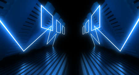 3D abstract background with neon lights. neon tunnel .space construction. .3d illustrationの写真素材