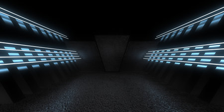 3D abstract background with neon lights. neon tunnel .space construction. .3d illustrationの写真素材