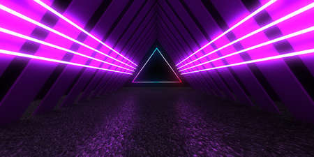 3D abstract background with neon lights. neon tunnel .space construction. .3d illustration