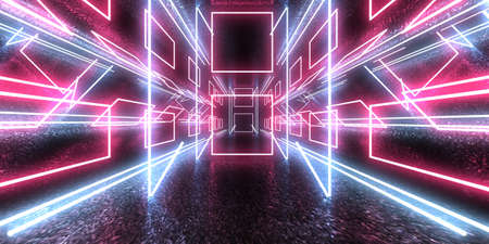 3D abstract background with neon lights. neon tunnel .space construction. .3d illustration