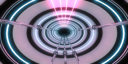 3D abstract background with neon lights. neon tunnel .space construction. .3d illustration