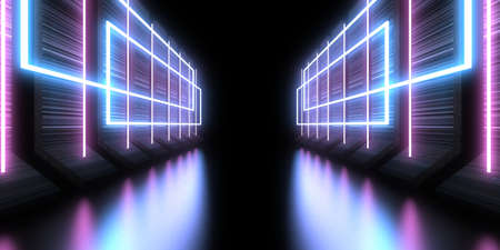 3D abstract background with neon lights. neon tunnel .space construction. .3d illustration