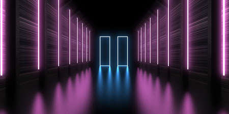3D abstract background with neon lights. neon tunnel .space construction. .3d illustration