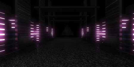 3D abstract background with neon lights. neon tunnel .space construction. .3d illustration