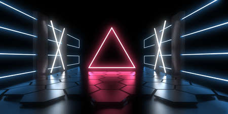 3D abstract background with neon lights. neon tunnel .space construction. .3d illustrationの写真素材