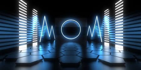 3D abstract background with neon lights. neon tunnel .space construction. .3d illustration