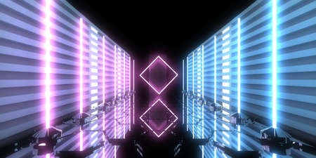 3D abstract background with neon lights. neon tunnel .space construction. .3d illustration