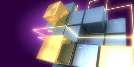 3D abstract background with neon lights. neon tunnel .space construction. .3d illustrationの写真素材