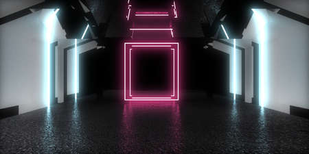 3D abstract background with neon lights. neon tunnel .space construction. .3d illustration