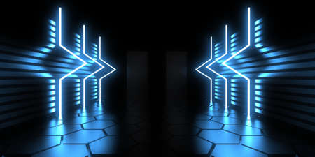 3D abstract background with neon lights. neon tunnel .space construction. .3d illustration