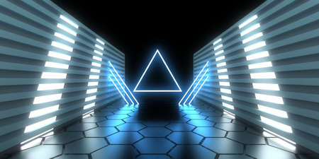3D abstract background with neon lights. neon tunnel .space construction. .3d illustration