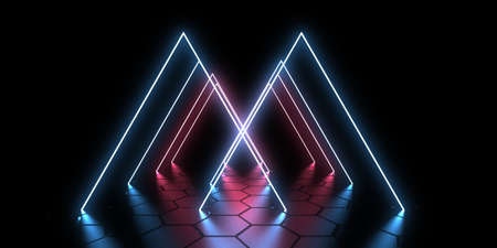 3D abstract background with neon lights. neon tunnel .space construction. .3d illustration
