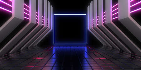 3D abstract background with neon lights. neon tunnel .space construction. .3d illustration