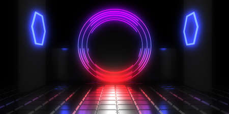 3D abstract background with neon lights. neon tunnel .space construction. .3d illustration