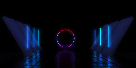 3D abstract background with neon lights. neon tunnel .space construction. .3d illustration
