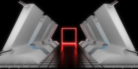 3D abstract background with neon lights. neon tunnel .space construction. .3d illustration
