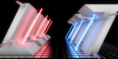 3D abstract background with neon lights. neon tunnel .space construction. .3d illustration