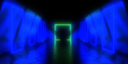 3D abstract background with neon lights. neon tunnel .space construction. .3d illustration