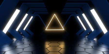 3D abstract background with neon lights. neon tunnel .space construction. .3d illustration