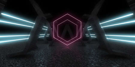 3D abstract background with neon lights. neon tunnel .space construction. .3d illustration