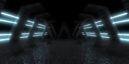 3D abstract background with neon lights. neon tunnel .space construction. .3d illustrationの写真素材