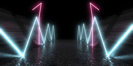 3D abstract background with neon lights. neon tunnel .space construction. .3d illustration