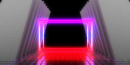 3D abstract background with neon lights. neon tunnel .space construction. .3d illustration