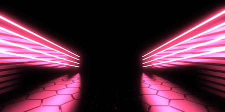 3D abstract background with neon lights. neon tunnel .space construction. .3d illustrationの写真素材