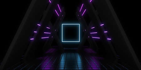 3D abstract background with neon lights. neon tunnel .space construction. .3d illustration