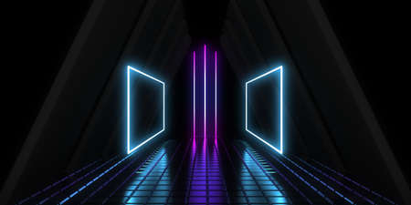 3D abstract background with neon lights. neon tunnel .space construction. .3d illustration